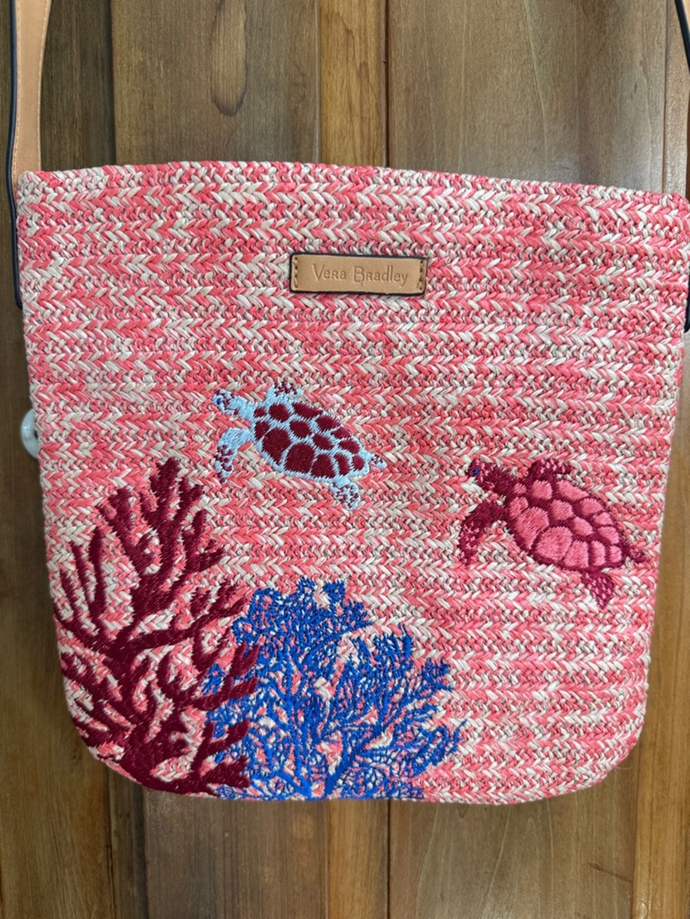 NWOT Vera Bradley Coral Woven Crossbody with Embroidered Sea Turtles